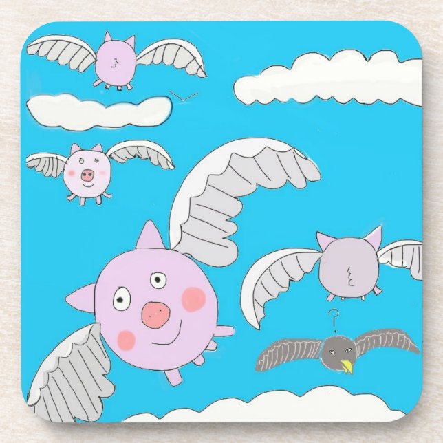 Funny Flying Pigs and Bemused Crow  Coaster (Front)