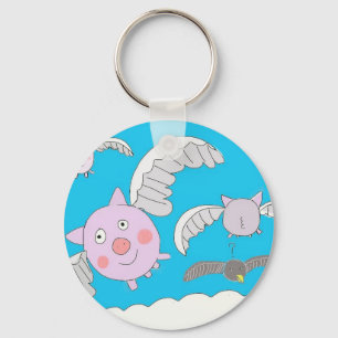 Funny flying pigs key ring