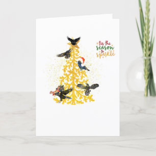 Funny flying Ravens Christmas greeting card