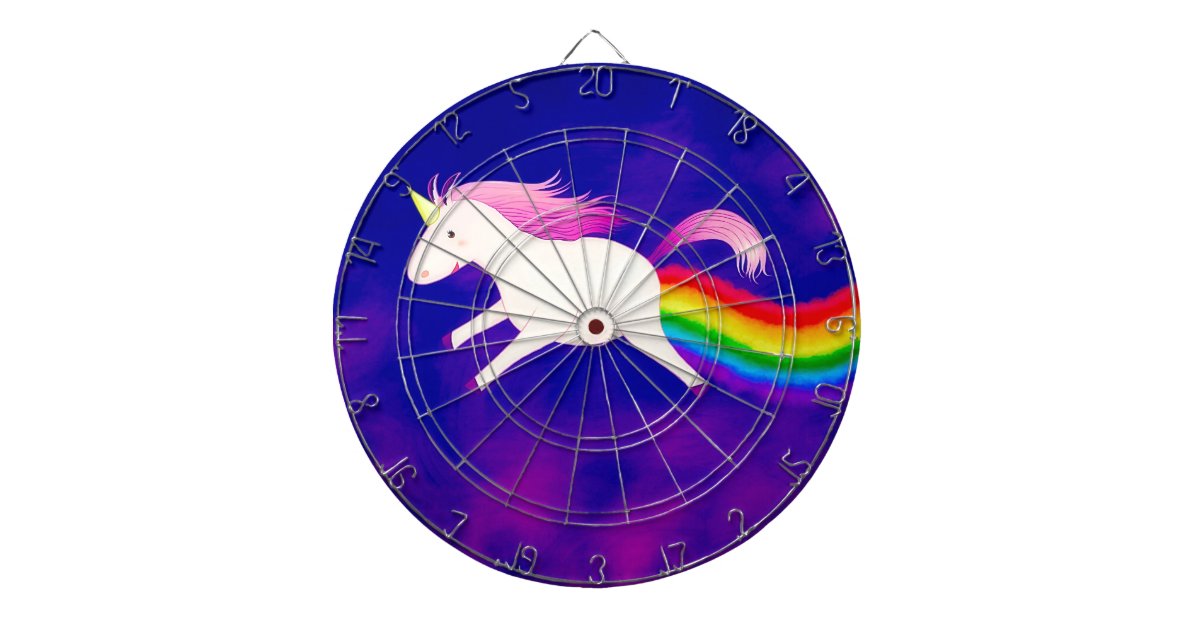 Funny Flying Unicorn Farting A Rainbow Dartboard Zazzle Co Uk