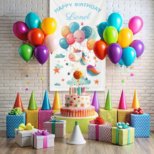 Funny Flying Unicorn Rainbow Colours 1st Birthday Banner