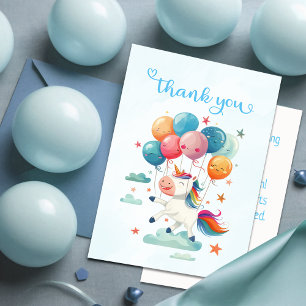 Funny Flying Unicorn Rainbow Colours 1st Birthday Thank You Card