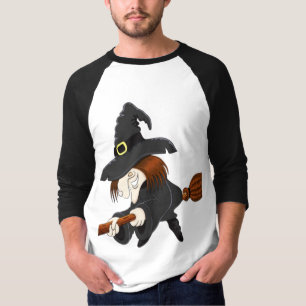 Funny Flying Witch Isolated on White T-Shirt