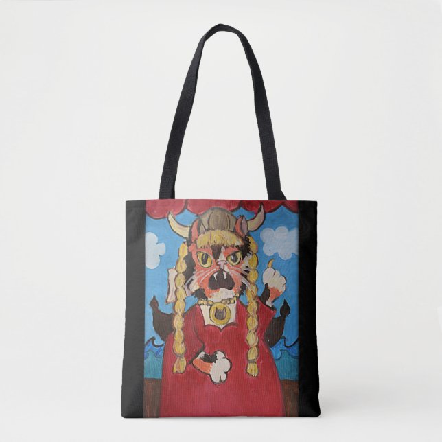 Funny Folk Art Opera Cat Tote Bag (Front)