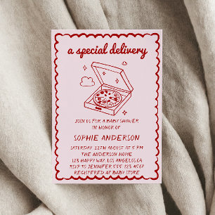 Funny Food A Special Delivery Pizza Baby Shower Invitation