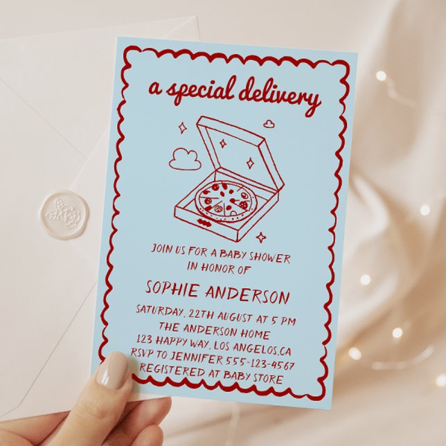 Funny Food A Special Delivery Pizza Baby Shower Invitation (Creator Uploaded)