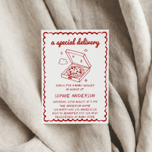 Funny Food A Special Delivery Pizza Baby Shower Invitation