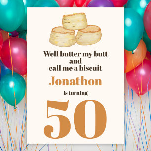 Funny food biscuit quote 50th birthday party invitation
