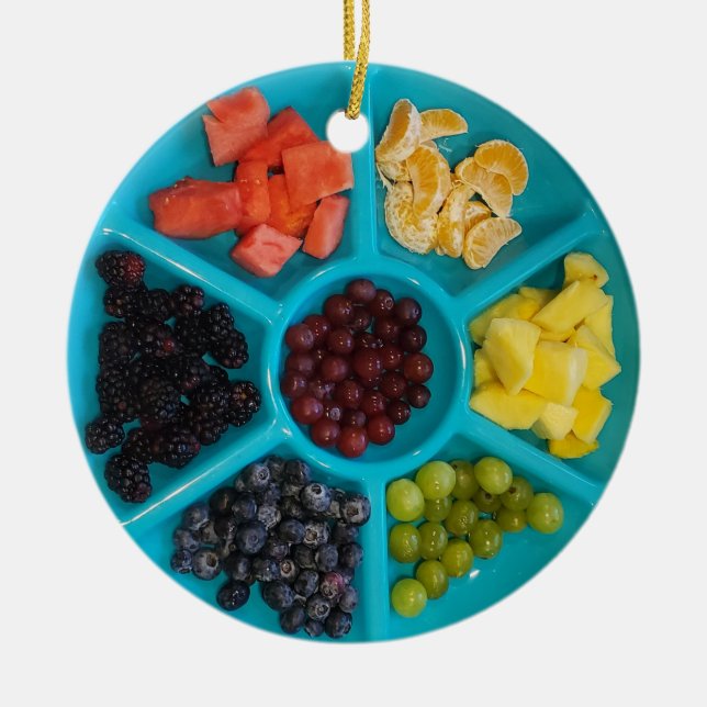 Funny Food Christmas Ornament, Fruit Plate Ceramic Tree Decoration (Front)