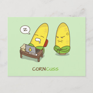 Funny Food Coma Concuss Corn Pun Humour Postcard