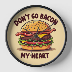 Funny Food Pun Bacon Lover Cheeseburger Design Clock