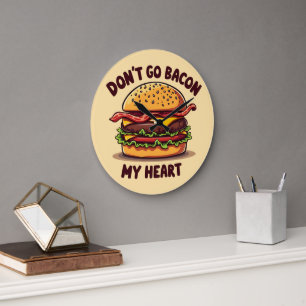 Funny Food Pun Bacon Lover Cheeseburger Design Large Clock