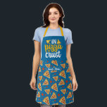 Funny Food Pun In Pizza We Crust Blue Pattern Apron<br><div class="desc">Funny and cool apron to make cooking more fun. Personalised gift for family and friends who love cooking,  baking and trying new recipe in the kitchen. Customise the wording to fit your occasion. You can use the Design Tool to further change the font type,  font colour and font size.</div>