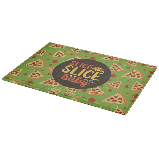 Funny Food Pun Slice Baby Retro Pizza Pattern Cutting Board (Corner)