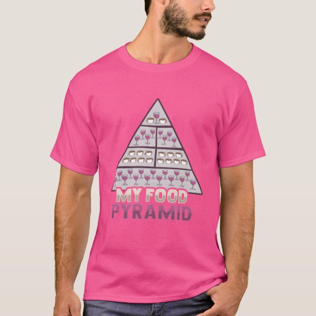 Funny Food Pyramid Red Wine and Coffee Lover retro T-Shirt (Front)