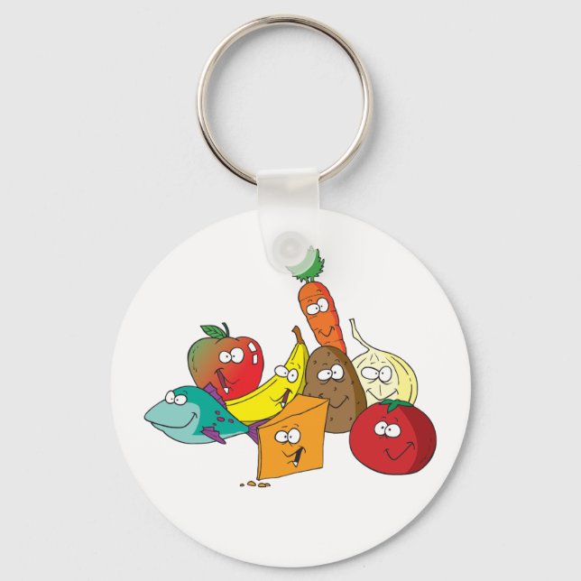 Funny Food With Faces Key Ring (Front)