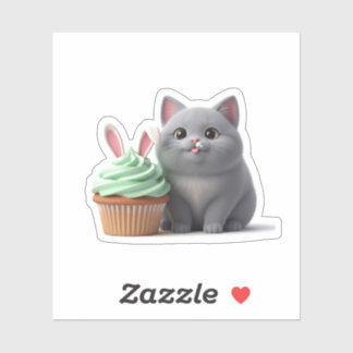 Funny Foodie Cat Eating Easter Bunny Cupcake 