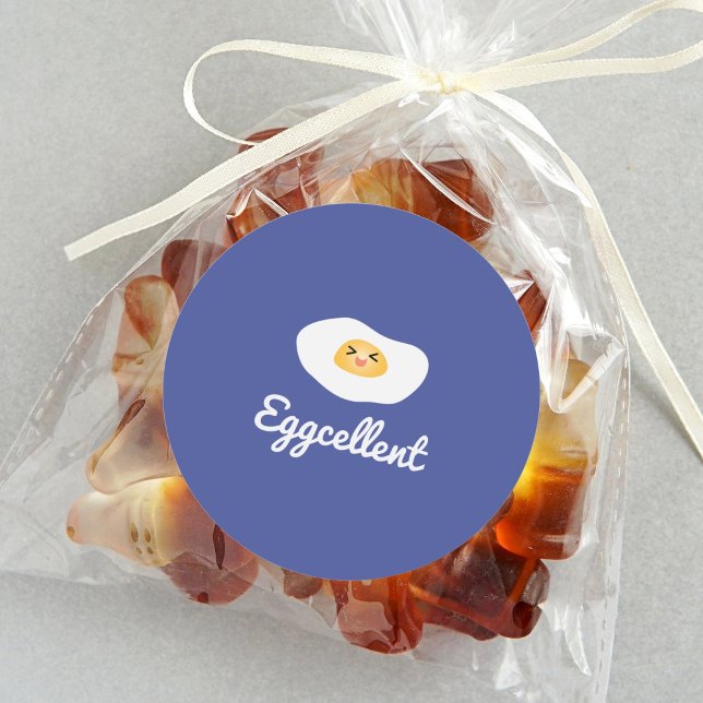 Funny Foodie Cute Egg Eggcellent Humourous Food Pu Classic Round Sticker (Creator Uploaded)