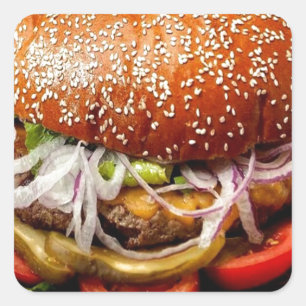 funny foodie novelty cheeseburger hamburger square sticker
