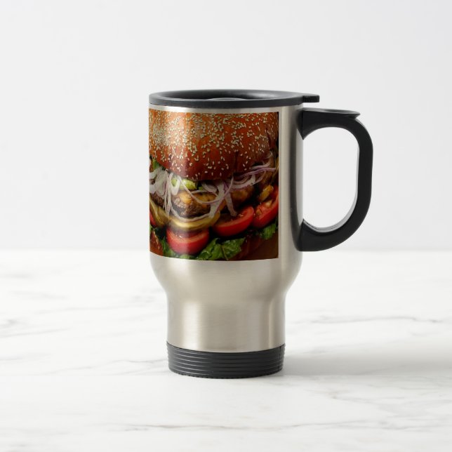 funny foodie novelty cheeseburger hamburger travel mug (Right)