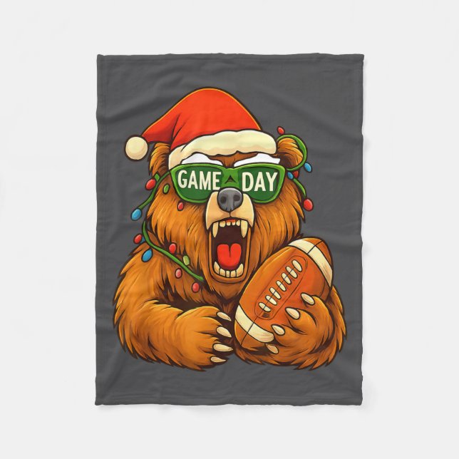 Funny Football Bear Christmas Game Day Shirt Vinta Fleece Blanket (Front)