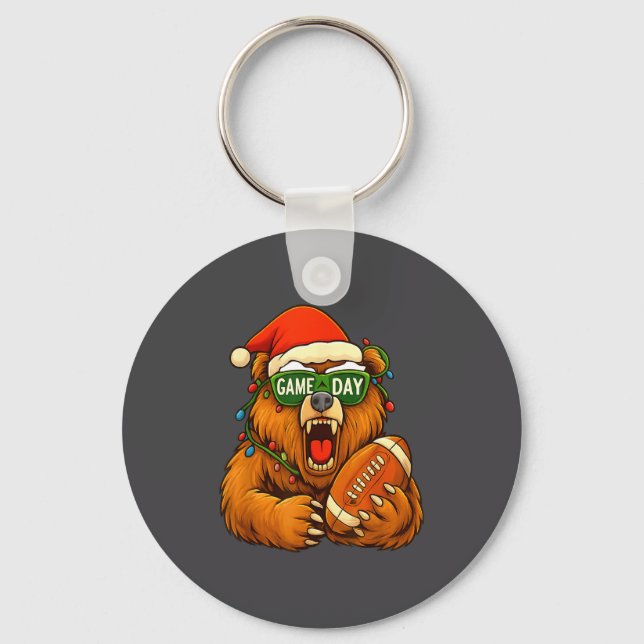 Funny Football Bear Christmas Game Day Shirt Vinta Key Ring (Front)