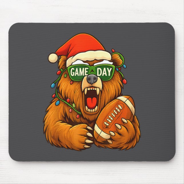 Funny Football Bear Christmas Game Day Shirt Vinta Mouse Mat (Front)