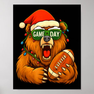 Funny Football Bear Christmas Game Day Shirt Vinta Poster