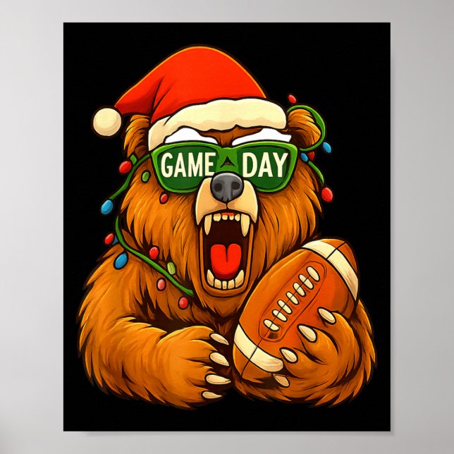 Funny Football Bear Christmas Game Day Shirt Vinta Poster (Front)