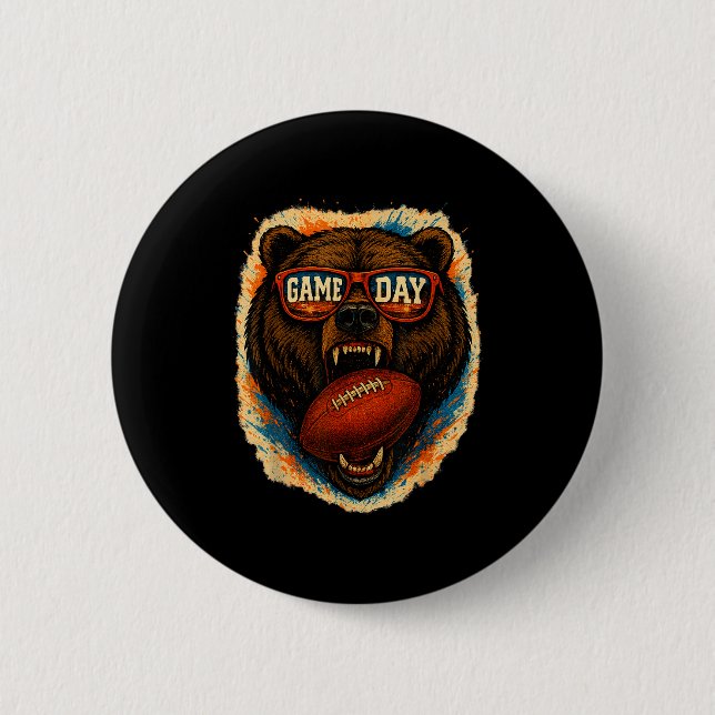 Funny Football Bear With Sungles, Game Day Bear  6 Cm Round Badge (Front)