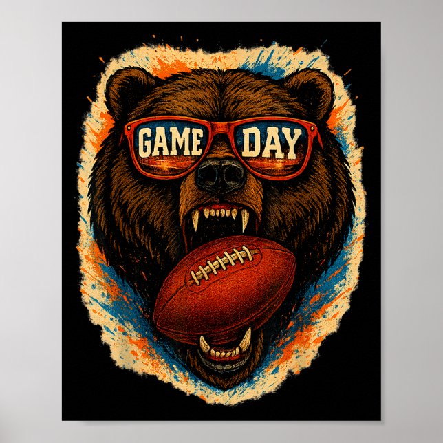 Funny Football Bear With Sungles, Game Day Bear  Poster (Front)