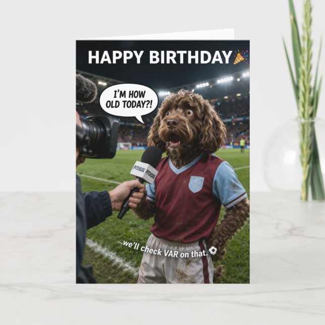 Funny Football Birthday Card VAR Joke Dog (Front)