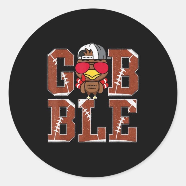 Funny Football Gobble Turkey Thanksgiving Boys Kid Classic Round Sticker (Front)