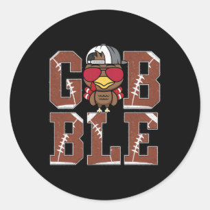 Funny Football Gobble Turkey Thanksgiving Boys Kid Classic Round Sticker