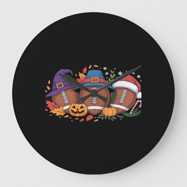 Funny Football Halloween Thanksgiving Xmas Spooky  Large Clock (Front)
