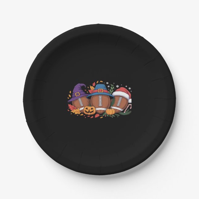 Funny Football Halloween Thanksgiving Xmas Spooky  Paper Plate (Front)