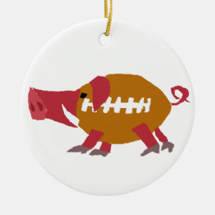 Funny Football Pig Pigskin Ceramic Tree Decoration