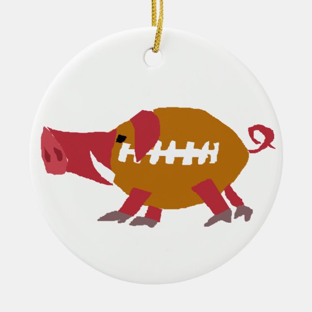 Funny Football Pig Pigskin Ceramic Tree Decoration (Front)