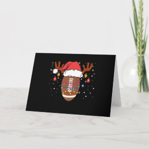 Funny Football Reindeer Santa Hat Christmas Card