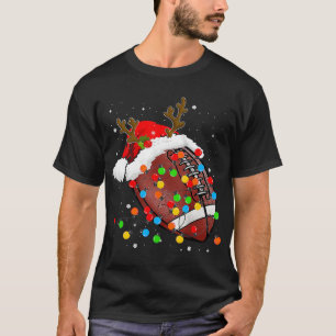 Funny Football Reindeer Santa Hat Christmas Winter T-Shirt