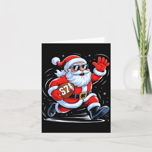 Funny Football Santa 67 Christmas Xmas Holiday Boy Card (Front)