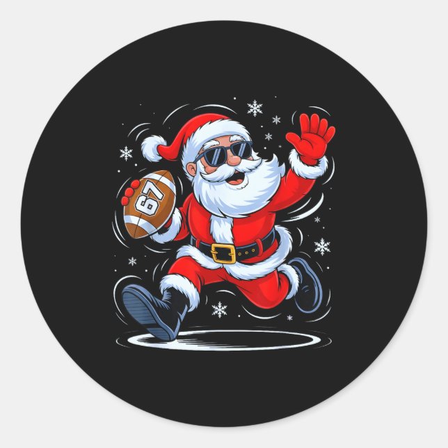 Funny Football Santa 67 Christmas Xmas Holiday Boy Classic Round Sticker (Front)