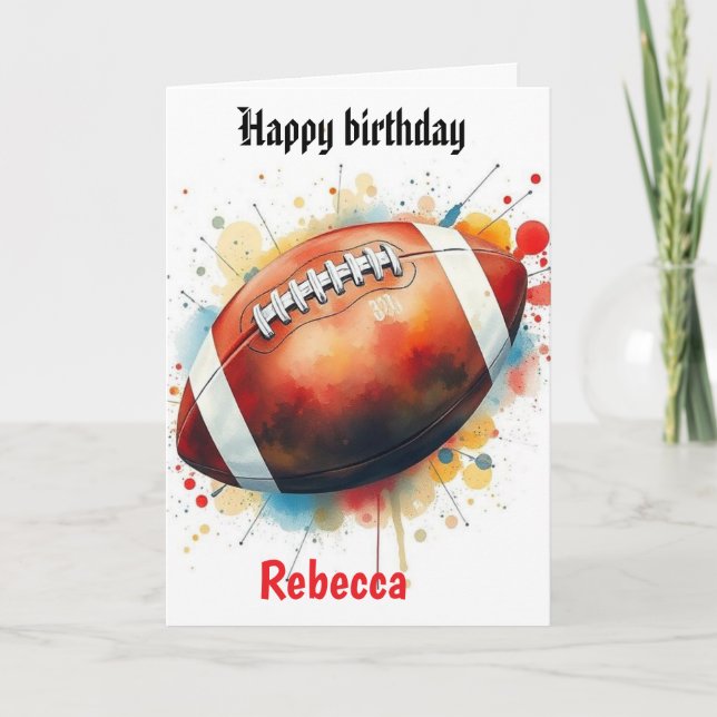 Funny Football Watercolor Splas Birthday Gridiron  Card (Front)