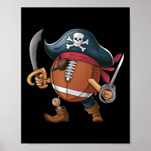 Funny Footbyll Pirate Halloween Mens Womens Kids F Poster