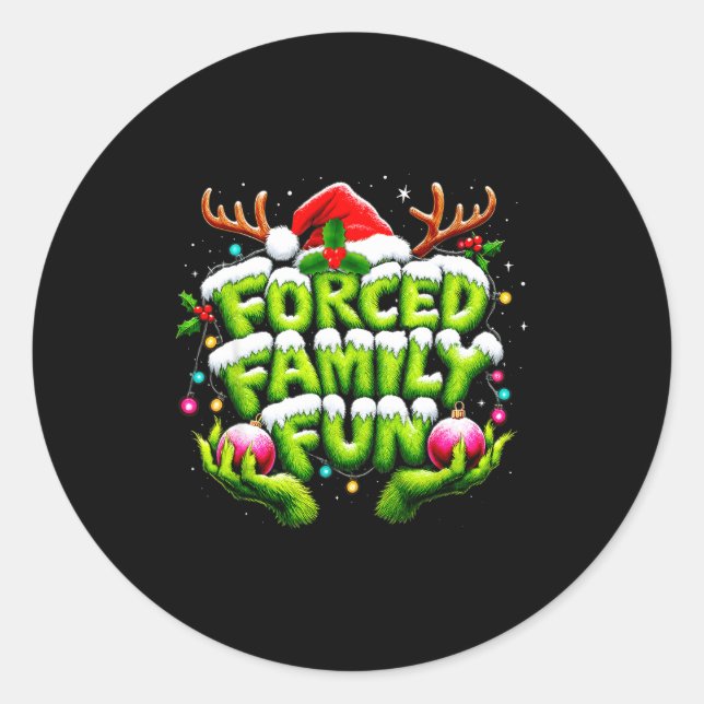 Funny Forced Family Fun Christmas Holiday Shirt Me Classic Round Sticker (Front)