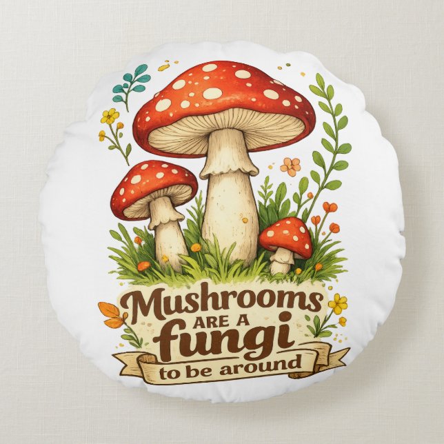 Funny forest mushrooms gift for foragers round cushion (Front)