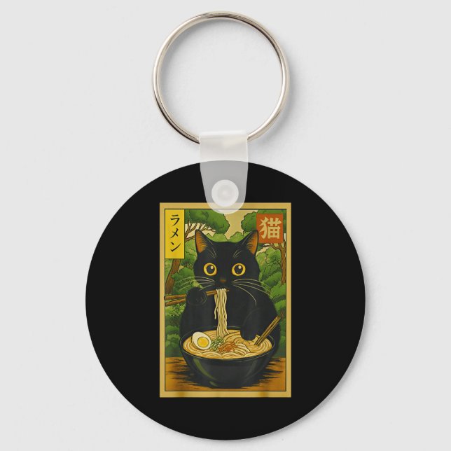 Funny Forest Ramen Cat Japanese Noodle Kitten  Key Ring (Front)