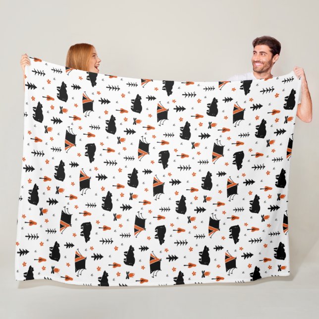 Funny Forest Tent Camping With Bears Fleece Blanket (In Situ)