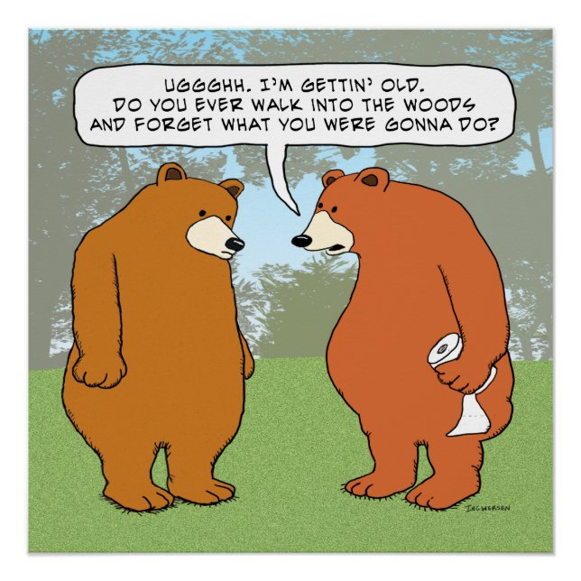 Funny Forgetful Bear in Woods Poster (Front)