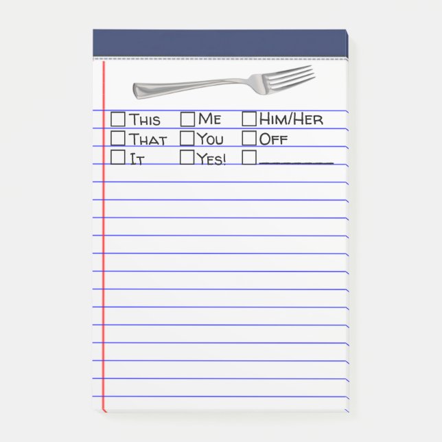 Funny "Fork" Multiple Word Choice 4"X6" Post-it Notes (Front)